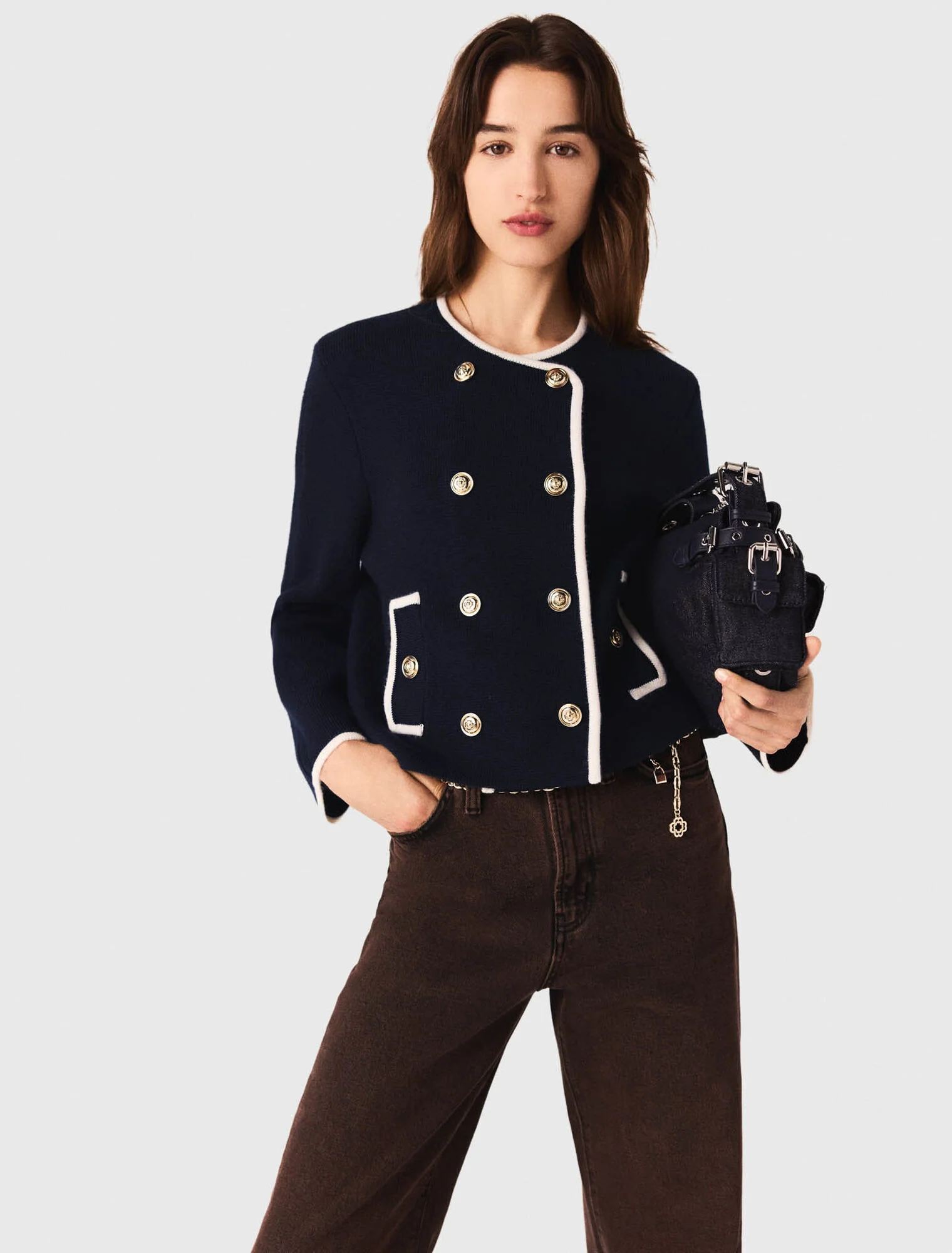 Structured knit jacket Navy - Image 4