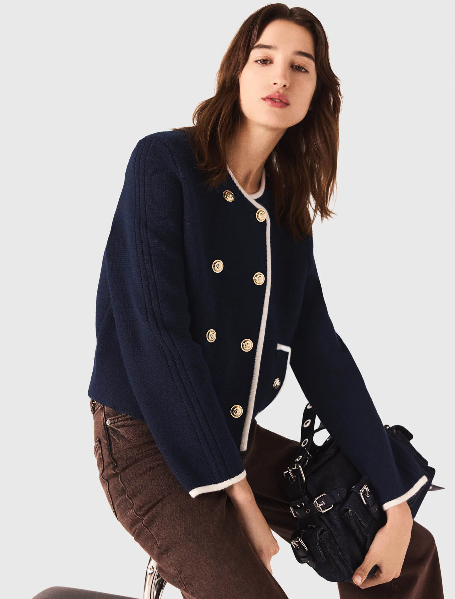 Structured knit jacket Navy - Image 5
