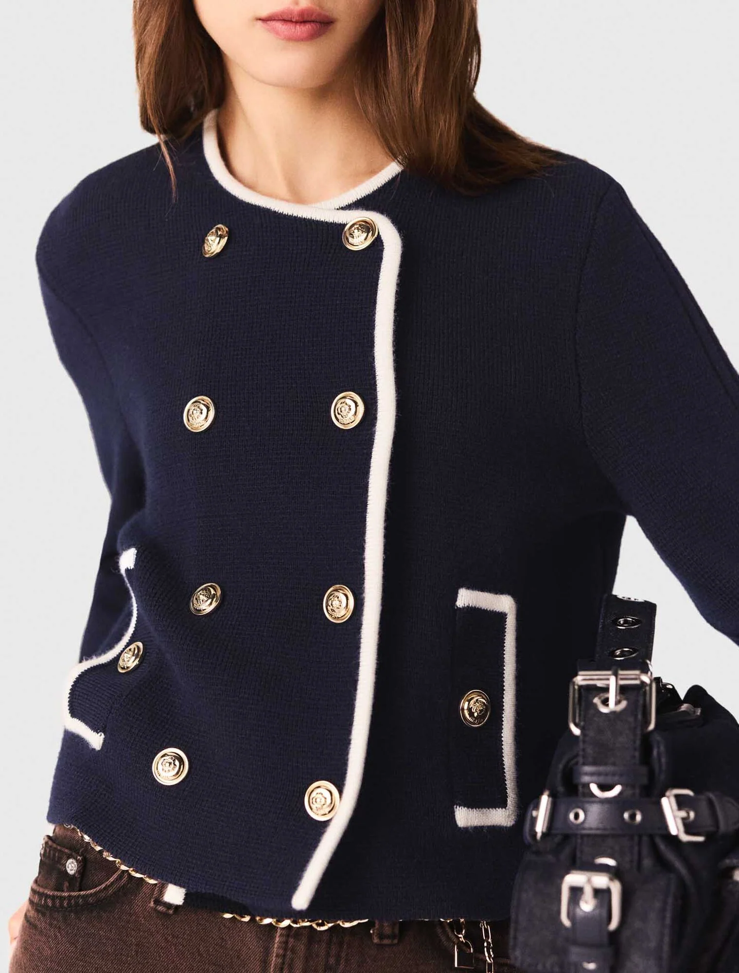 Structured knit jacket Navy - Image 6