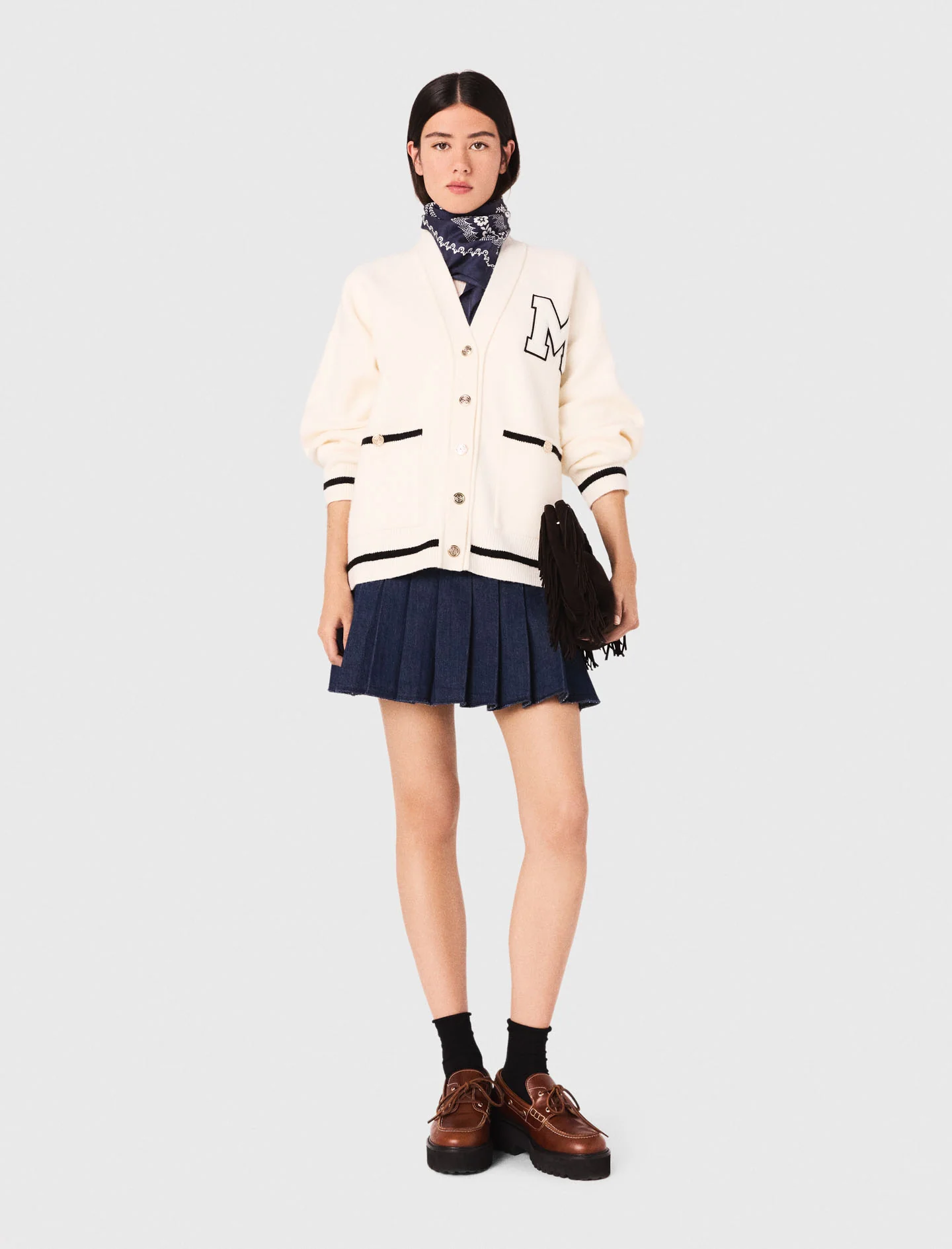 Long cardigan with embroidery Ecru
