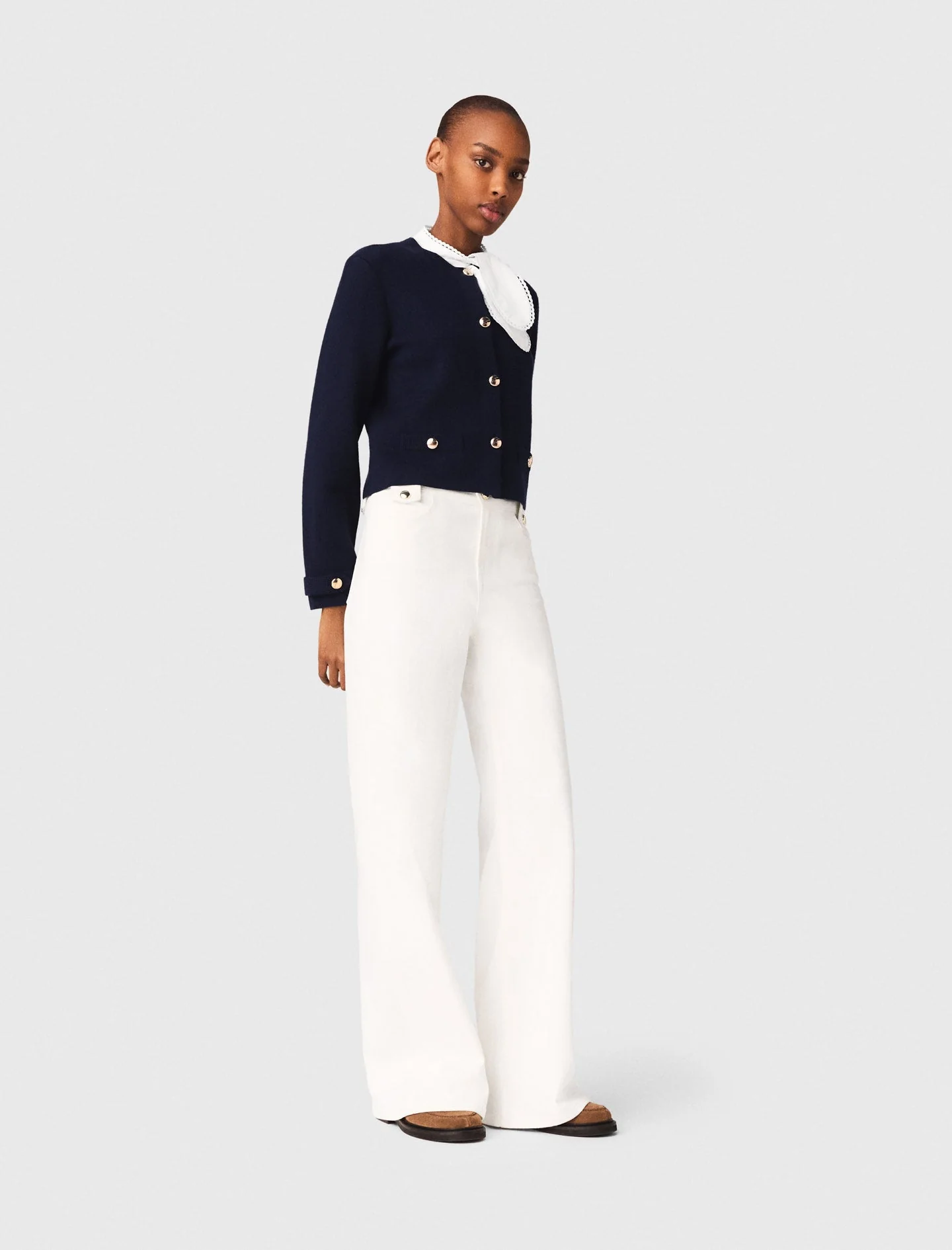 Detachable Embroidered Collar Cardi Navy