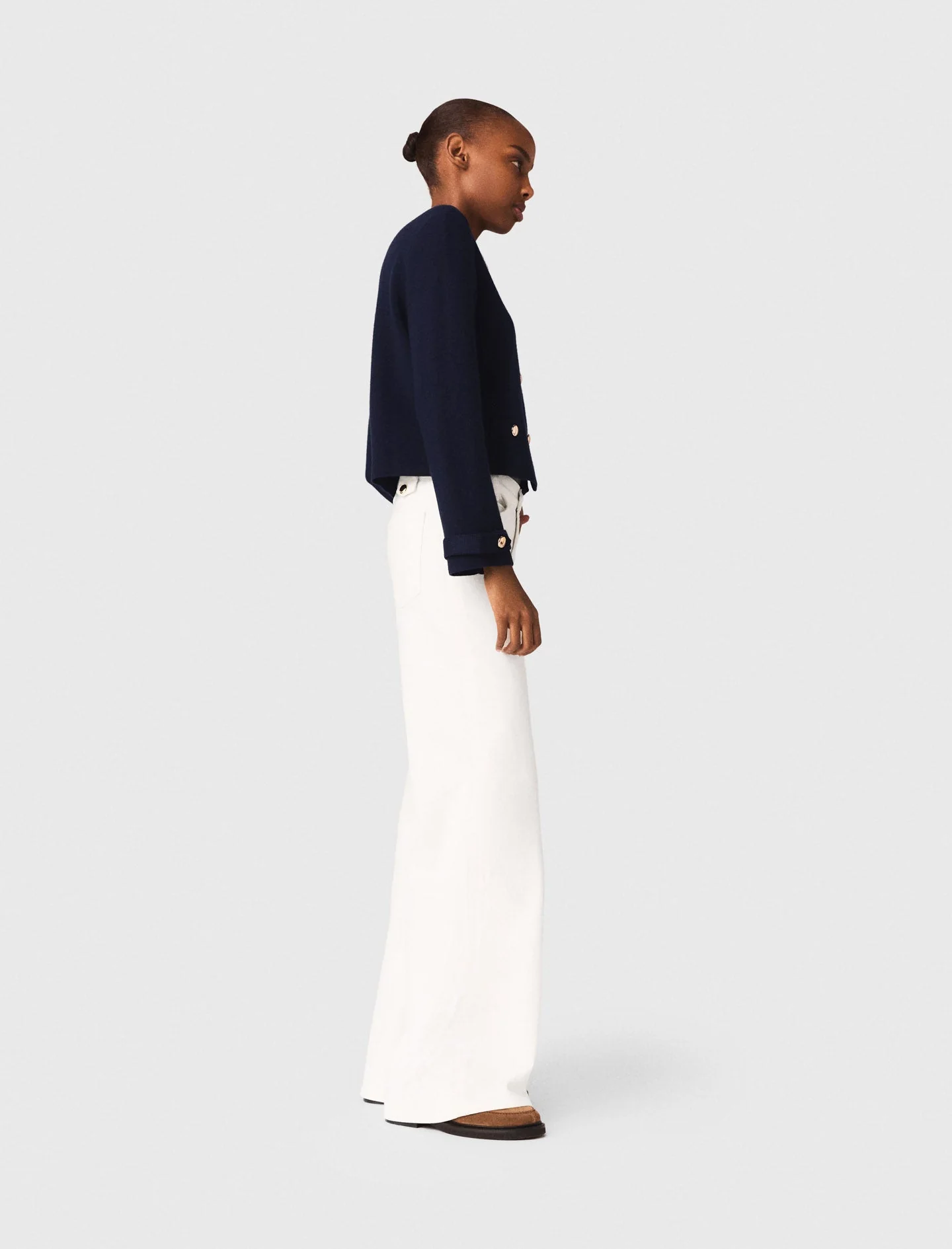 Detachable Embroidered Collar Cardi Navy - Image 2
