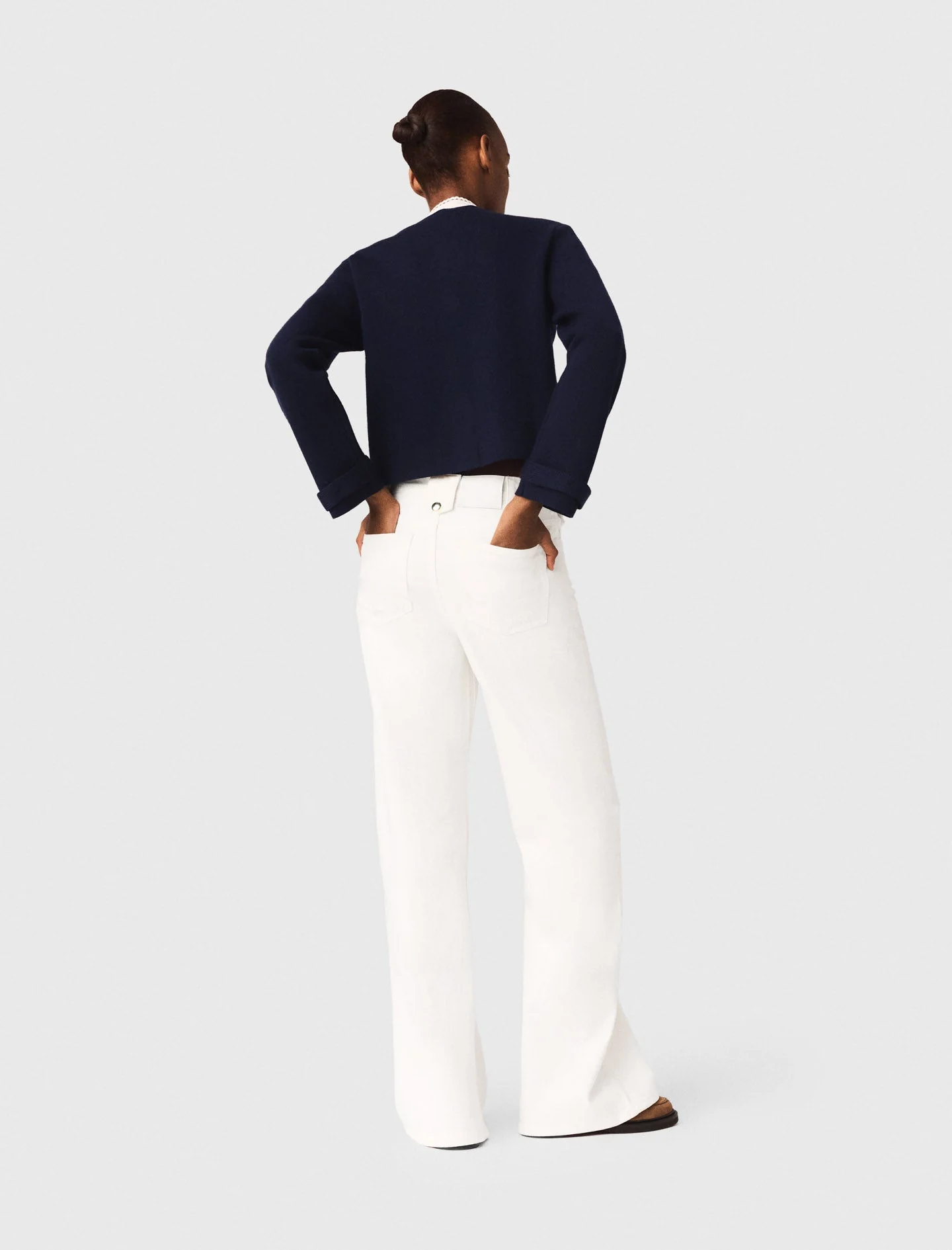 Detachable Embroidered Collar Cardi Navy - Image 3