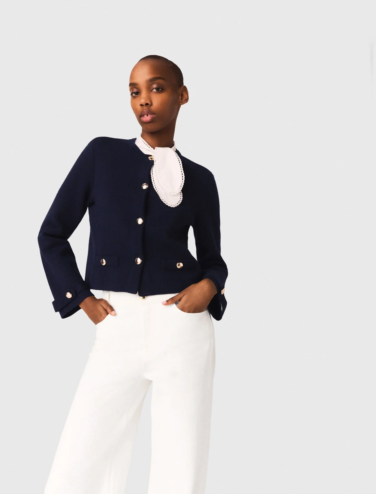 Detachable Embroidered Collar Cardi Navy - Image 4