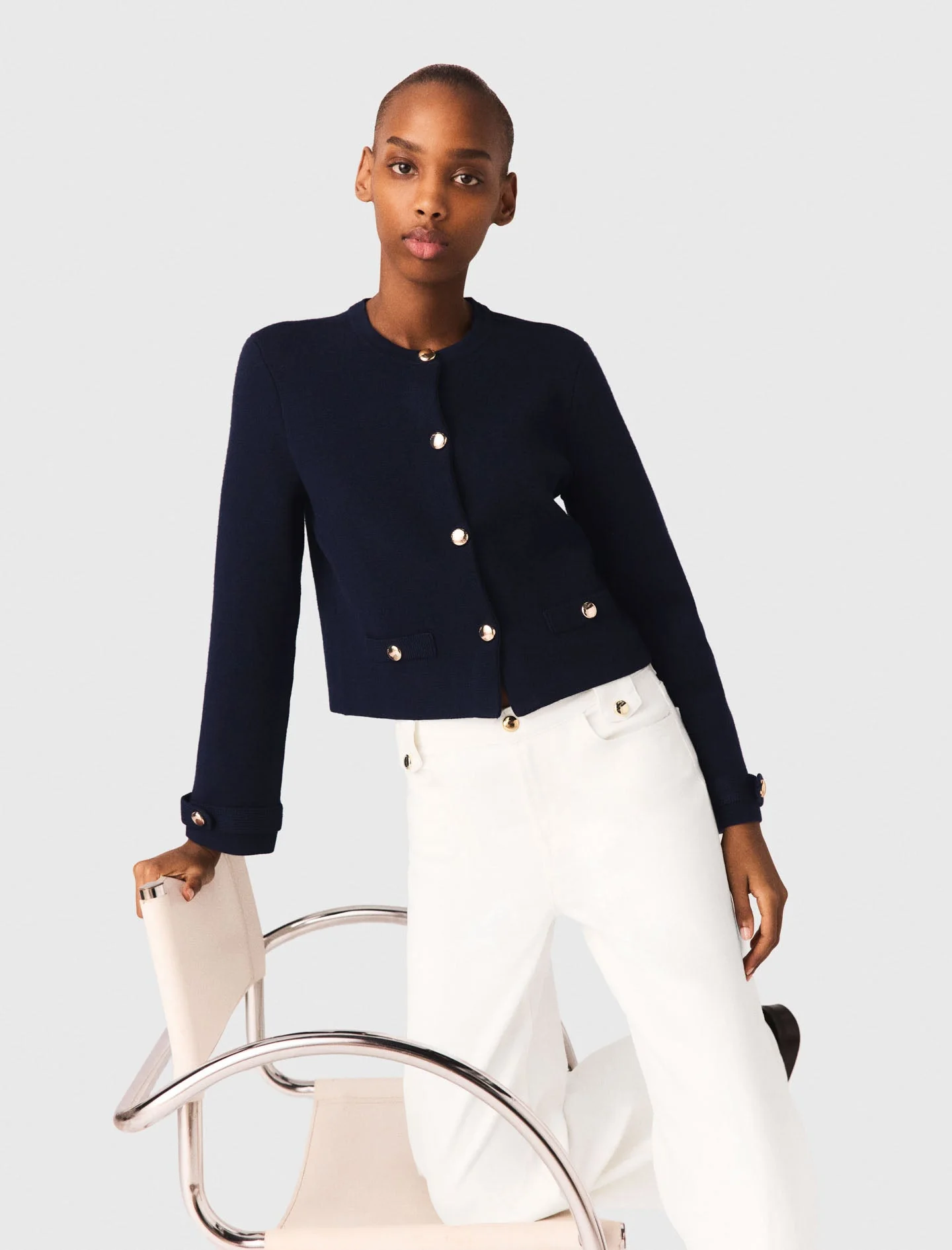 Detachable Embroidered Collar Cardi Navy - Image 5