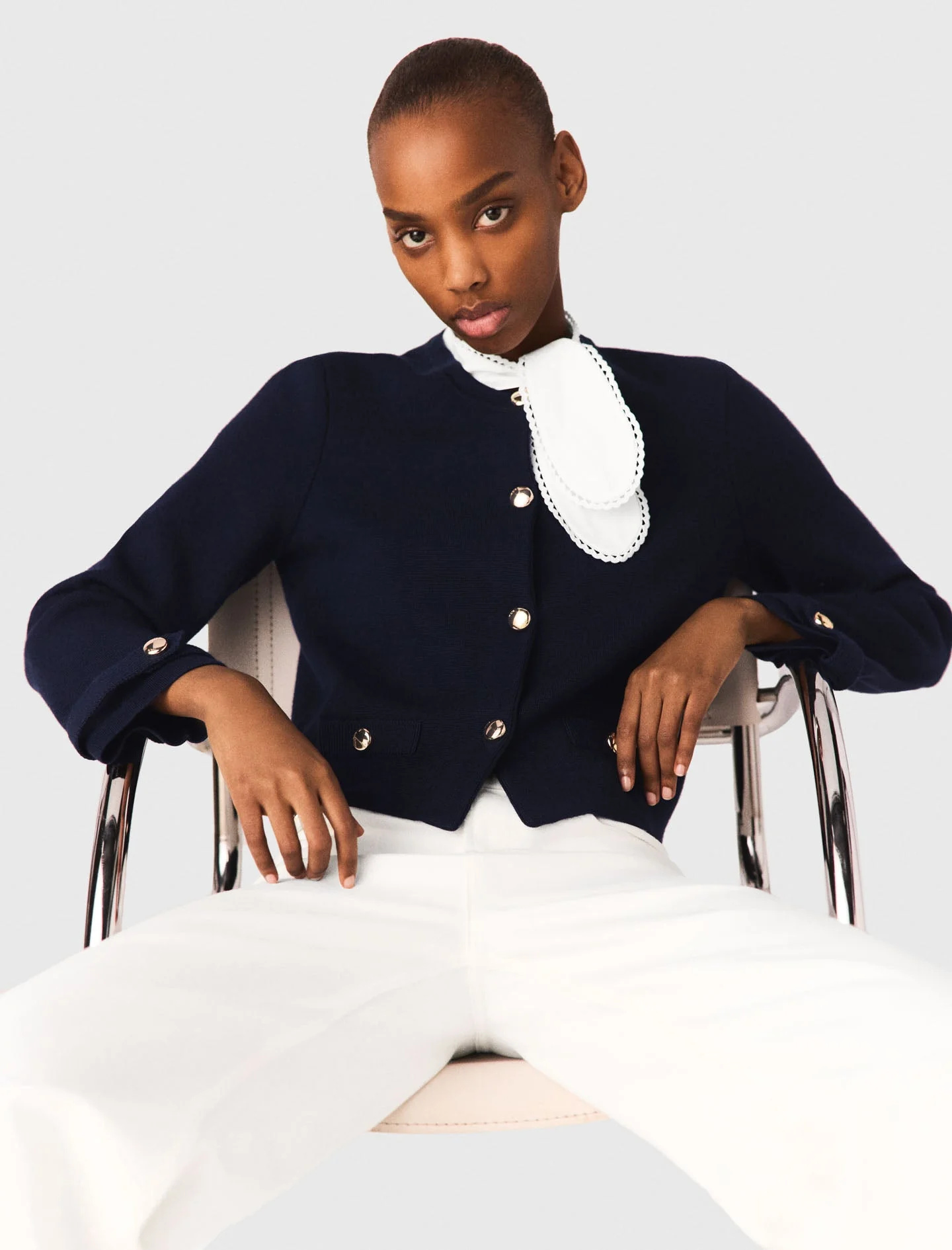 Detachable Embroidered Collar Cardi Navy - Image 6