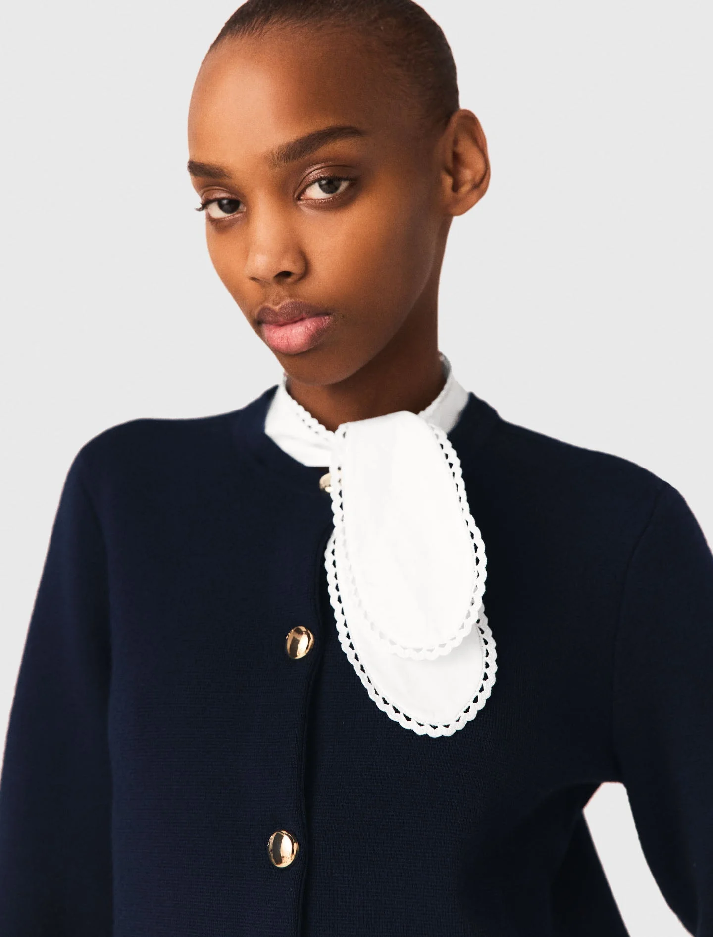 Detachable Embroidered Collar Cardi Navy - Image 7