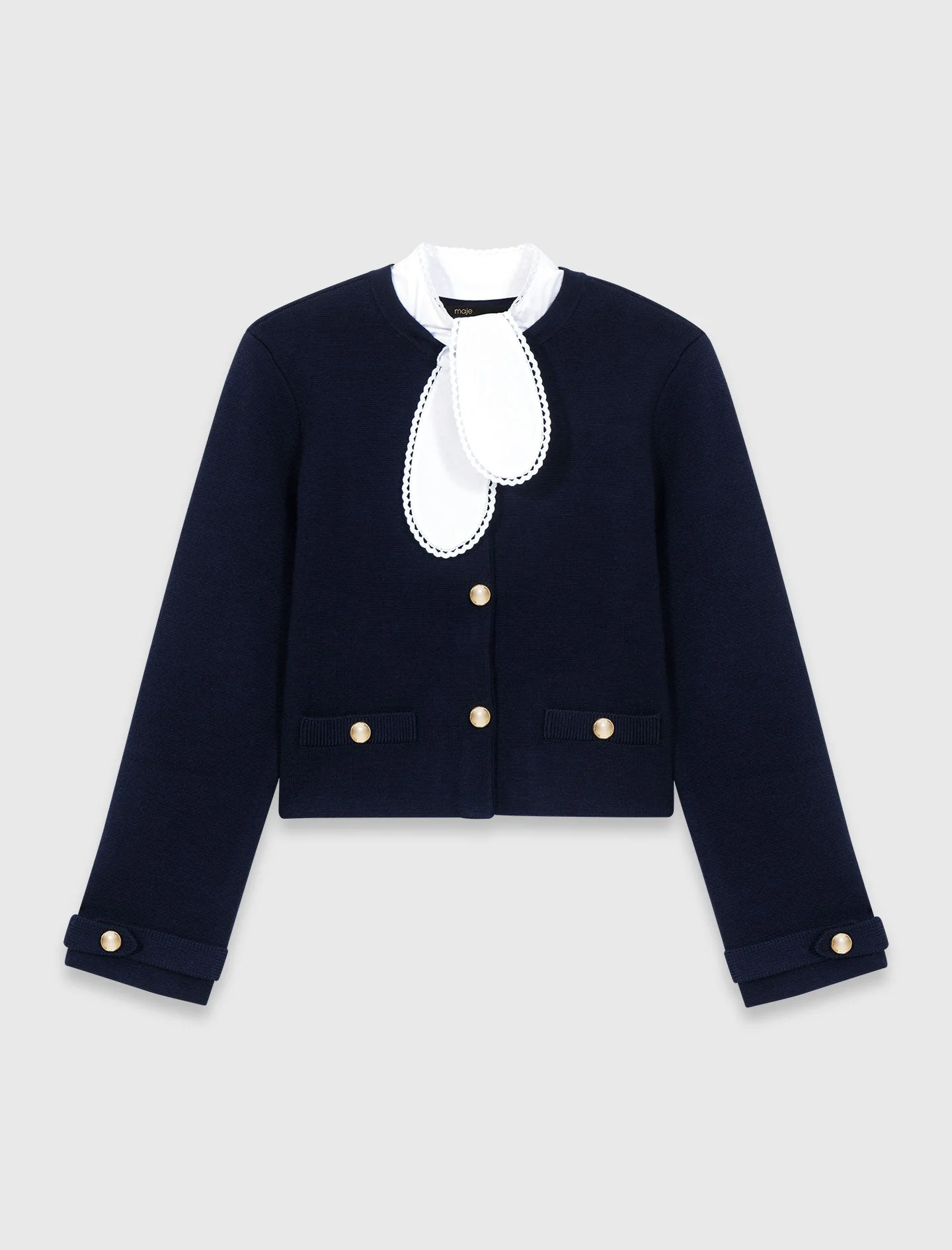 Detachable Embroidered Collar Cardi Navy - Image 8