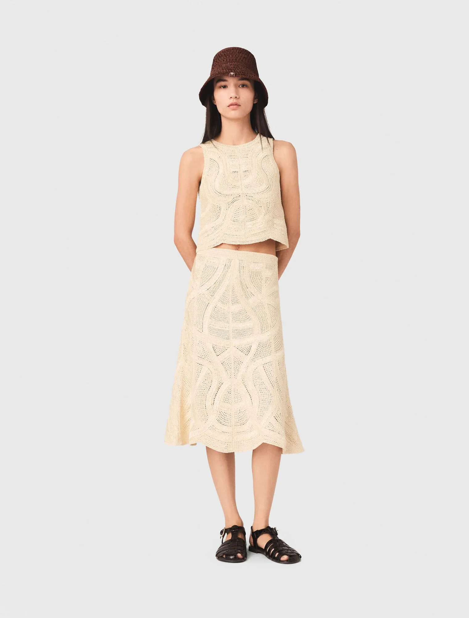 Long Crochet Skirt Beige - Image 5