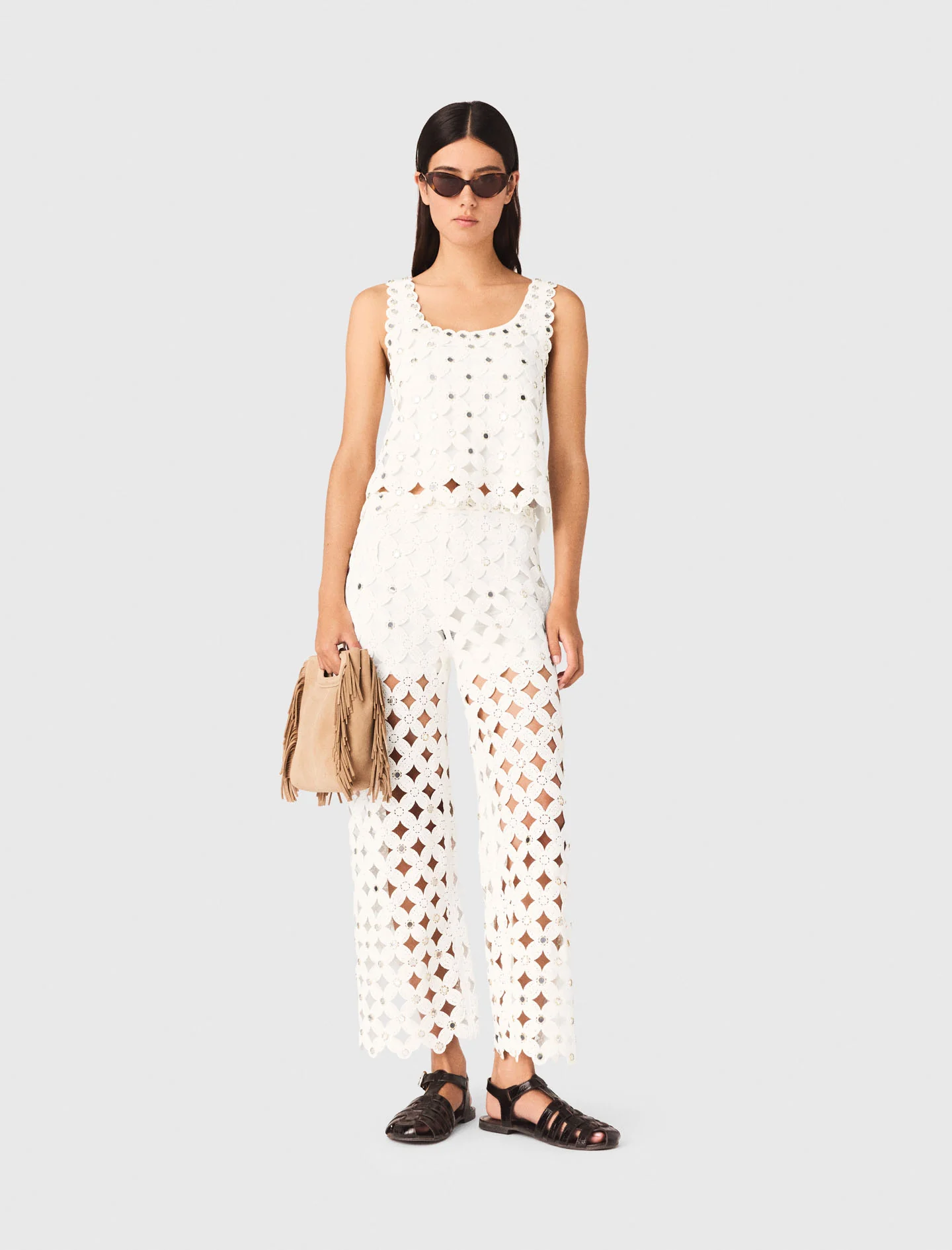 Crochet Trousers With Mirrors White