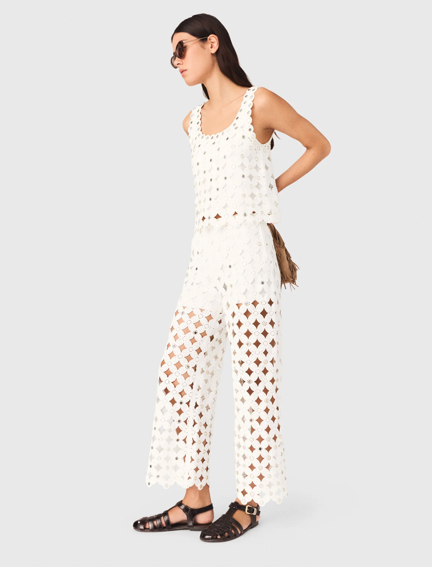 Crochet Trousers With Mirrors White - Image 3