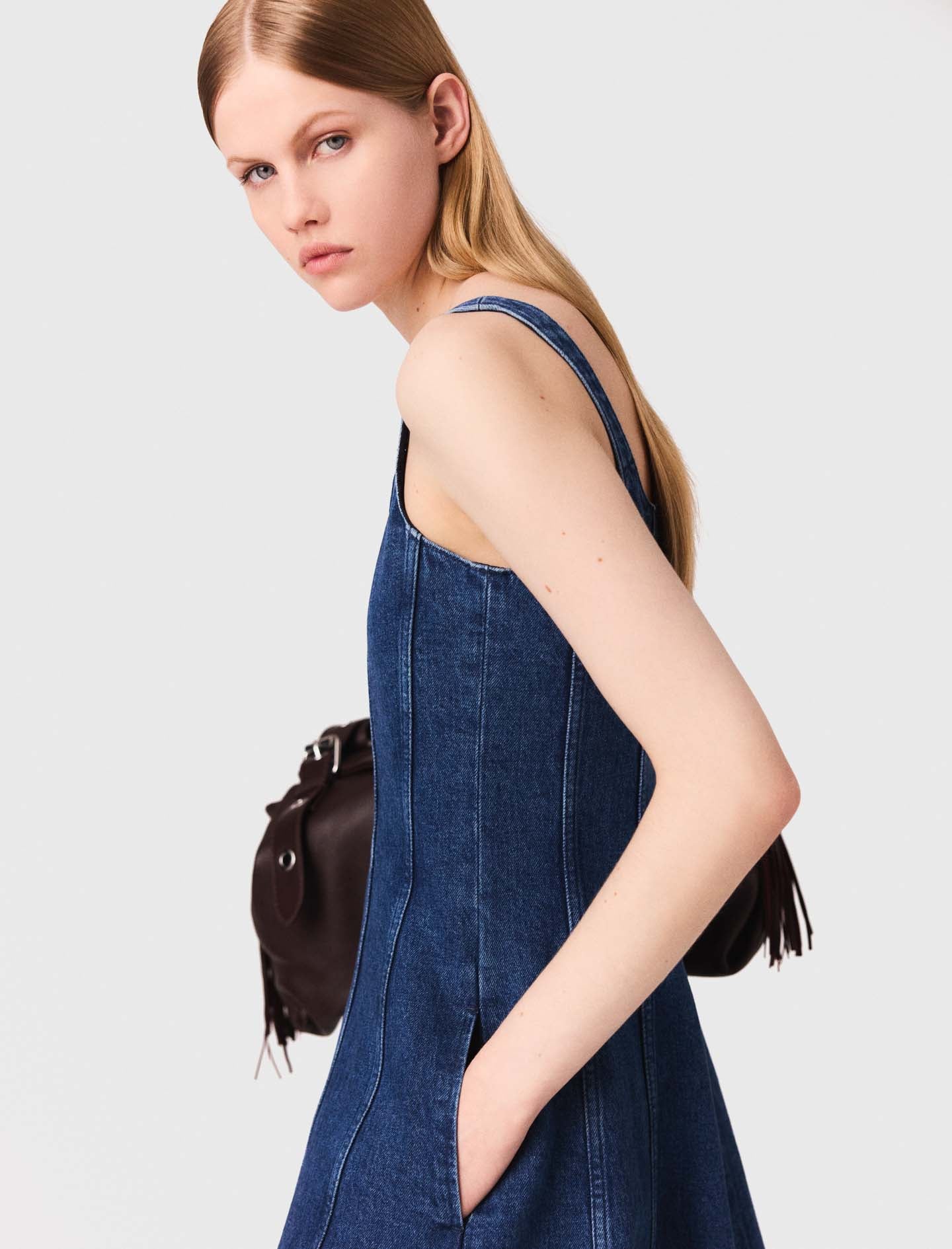 Long denim babydoll dress Denim Blue - Image 5