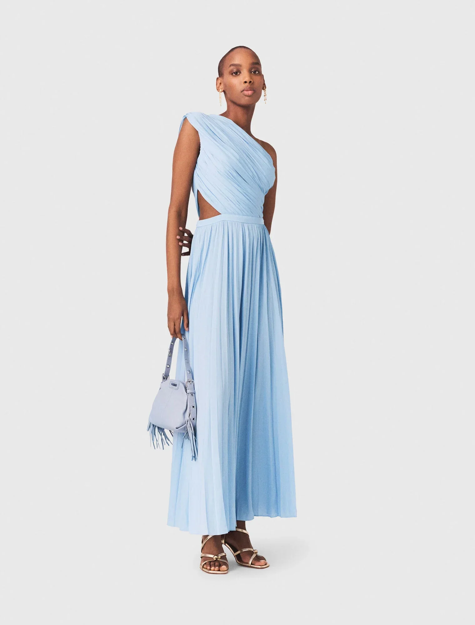Asymmetrical Pleated Maxi Dress Blue Sky - Image 5