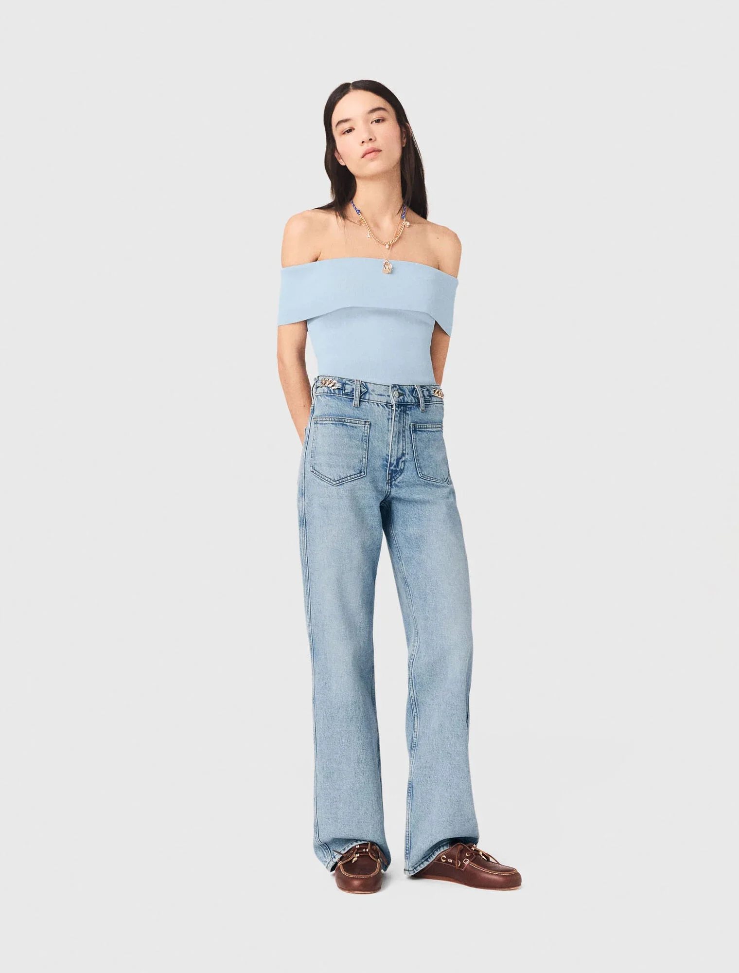 Bardot Rib Knit Top Blue Sky - Image 5